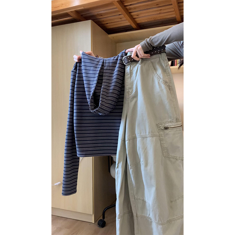 A Complete Set of Korean-Style Casual Striped Hooded Sweatshirt and Wide-Leg Pants for Women in Autumn A Complete Set of Korean-Style Casual Striped Hooded Sweatshirt and Wide-Leg Pants for Women in Autumn