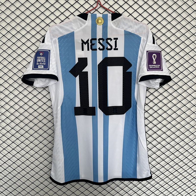 2022 Argentina Jersey World Cup Short-Sleeved Home Player Fan Version No. 10 Messi Adult and Children's Football Uniform for Men