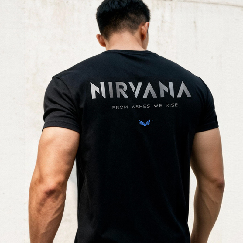 Inertia Gene "Nirvana" Reflective Elastic Cuffed Fitness Short-Sleeve Sports Training T-Shirt Breathable and Sweat-Absorbent