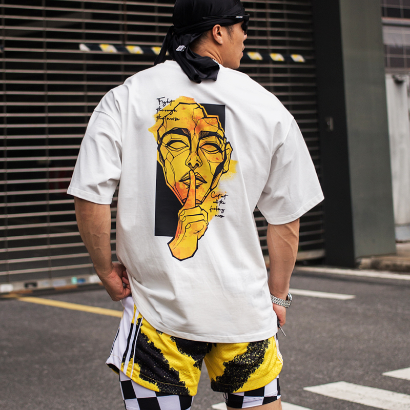 Inertia Gene“Shake Your Mouth”Sports Fitness T-Shirt Round Neck Summer Training American Short-Sleeved Heavy Cotton Loose
