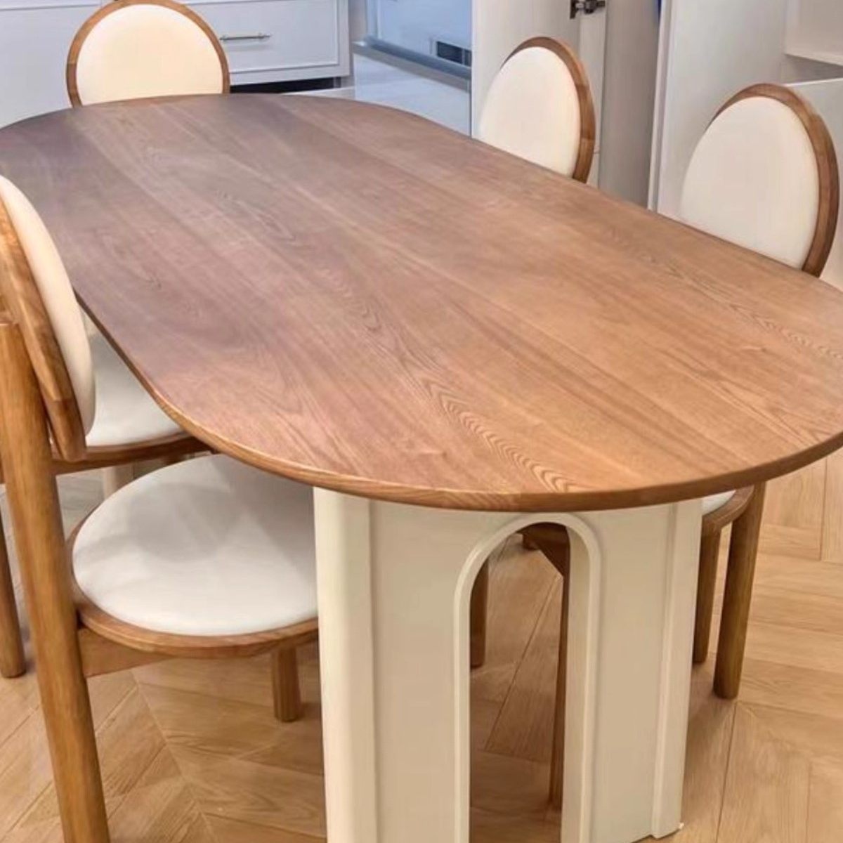 北欧原木中古奶油风实木餐桌家用简约椭圆形侘寂风饭桌创意洽谈桌