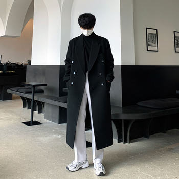 Autumn and winter woolen coat for men, winter thickened woolen men's windbreaker coat, mid-length version, knee-length, loose double-breasted