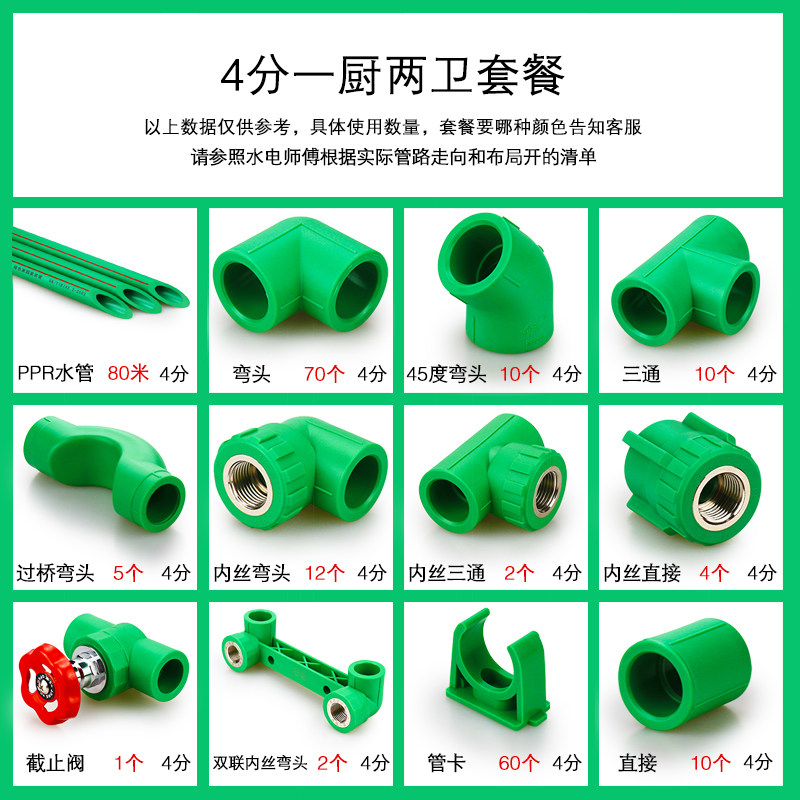 【品質家裝套餐】1廚1衛2衛ppr水管4分管6綠色dn20配件25熱熔管材