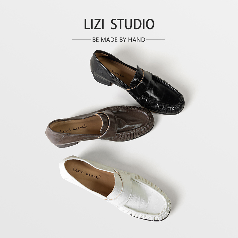 【Chestnut】5Cm Top-Layer Cowhide Loafers for Women, Round Toe, Pleated, Mid-Heel, Chunky Heel, Small Leather Shoes, British Style Single Shoes 【Chestnut】5Cm Top-Layer Cowhide Loafers for Women, Round Toe, Pleated, Mid-Heel, Chunky Heel, Small Leather Shoes, British Style Single Shoes
