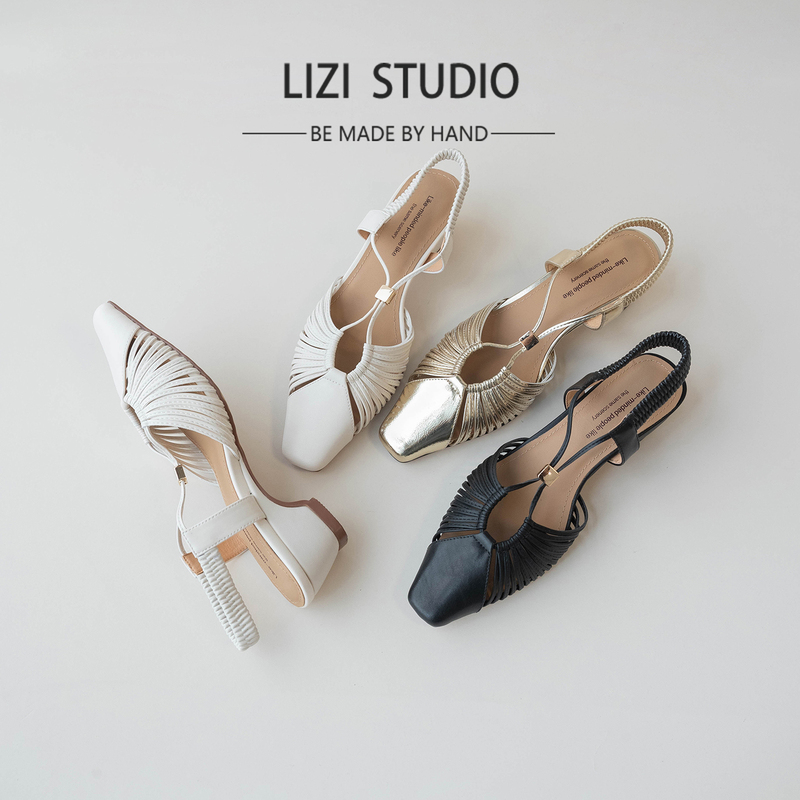 【Chestnut】5Cm Square-Toe Sandals for Women, Chunky Heel, High Heel, Woven, Hollow-Out, Genuine Leather, Summer, Closed-Toe Roman Shoes with Open Back 【Chestnut】5Cm Square-Toe Sandals for Women, Chunky Heel, High Heel, Woven, Hollow-Out, Genuine Leather, Summer, Closed-Toe Roman Shoes with Open Back