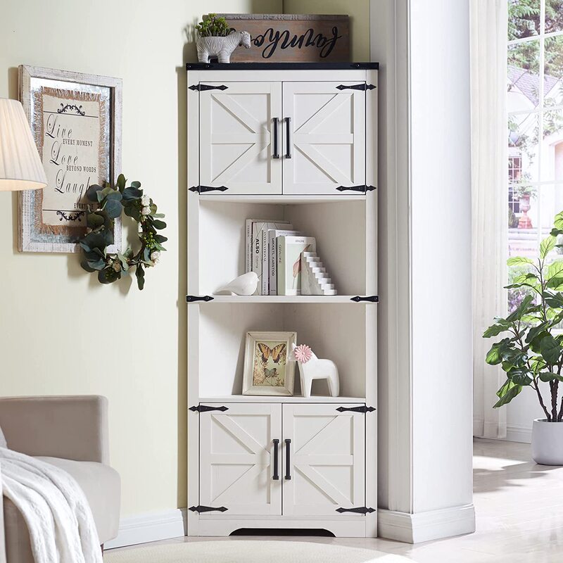 Suitable for Living Room Farmhouse Corner Cabinets, High Corner Bathroom Storage Cabinets, with Barn Door Design and Adjustable Shelves Suitable for Living Room Farmhouse Corner Cabinets, High Corner Bathroom Storage Cabinets, with Barn Door Design and Adjustable Shelves