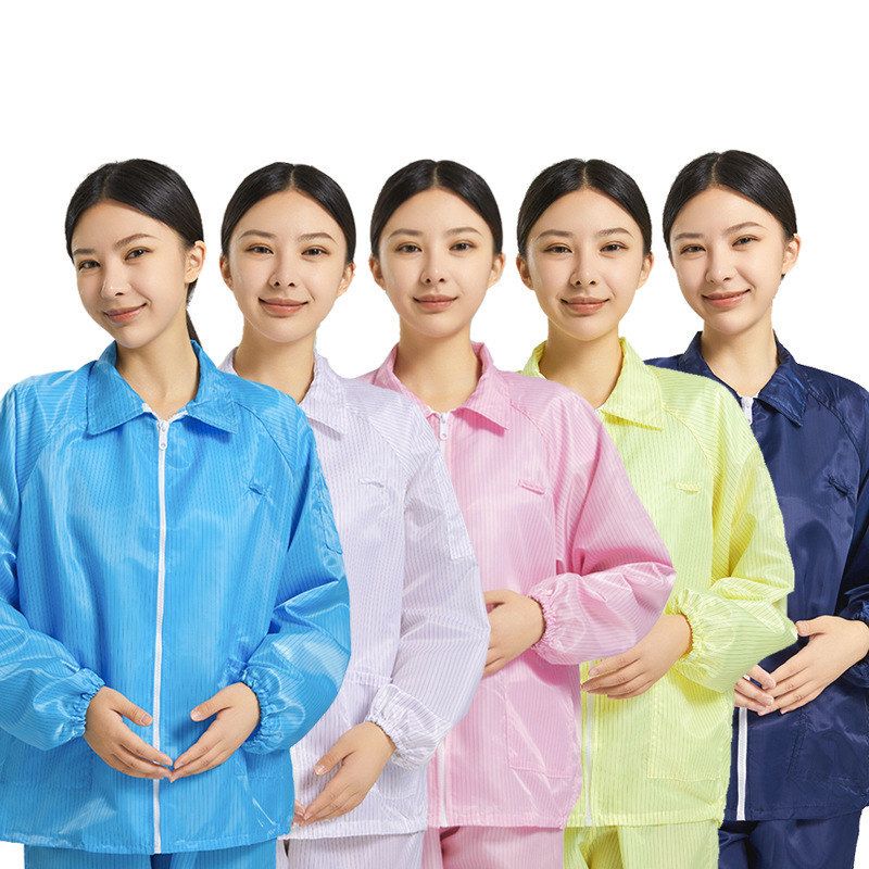 Dust-Proof Work Clothes, Anti-Static Split Dust-Free Clothing, Short Tops, Blue and White Protective Clothing, Electronic Factory Jackets for Men and Women