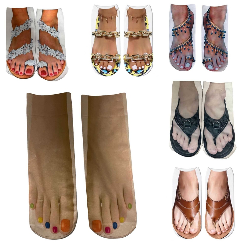 New Style Flip-Flop Nail Art Socks with 3D Digital Printing, Original European and American Amazon Influencer Quirky Anti-Snag Stockings
