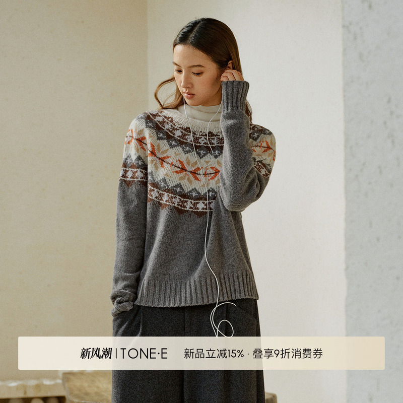 Tone·E<Fair Isle>Sheep Wool Color-Block Jacquard Fully Seamless One-Piece Sweater Knitwear Tone·E<Fair Isle>Sheep Wool Color-Block Jacquard Fully Seamless One-Piece Sweater Knitwear