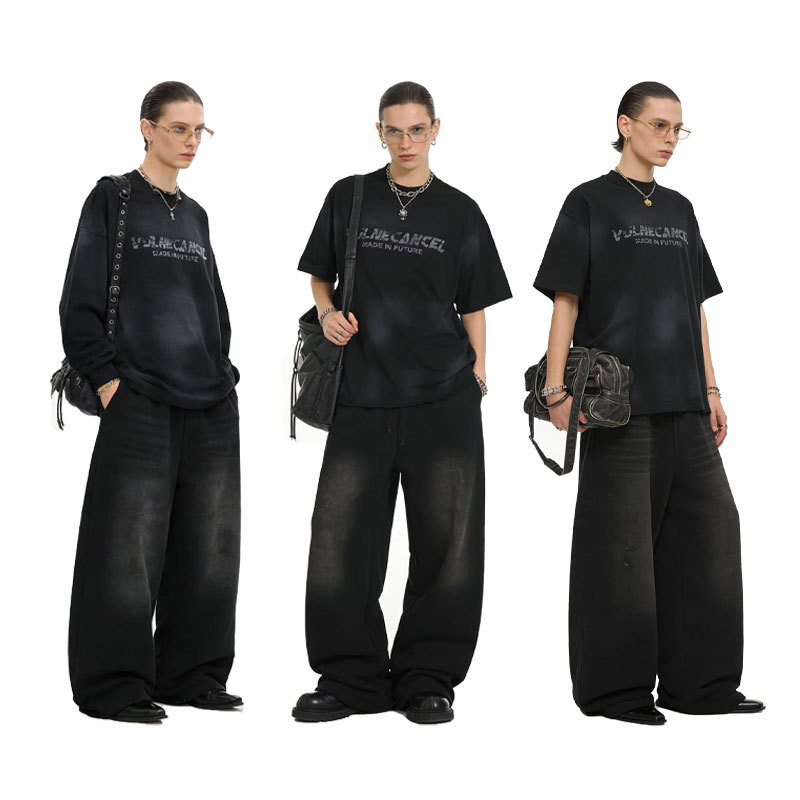 Vulnecancel* Spring/Summer Series Boxy Short Top Vintage Distressed Short Style Double Version T-Shirt Top Vulnecancel* Spring/Summer Series Boxy Short Top Vintage Distressed Short Style Double Version T-Shirt Top