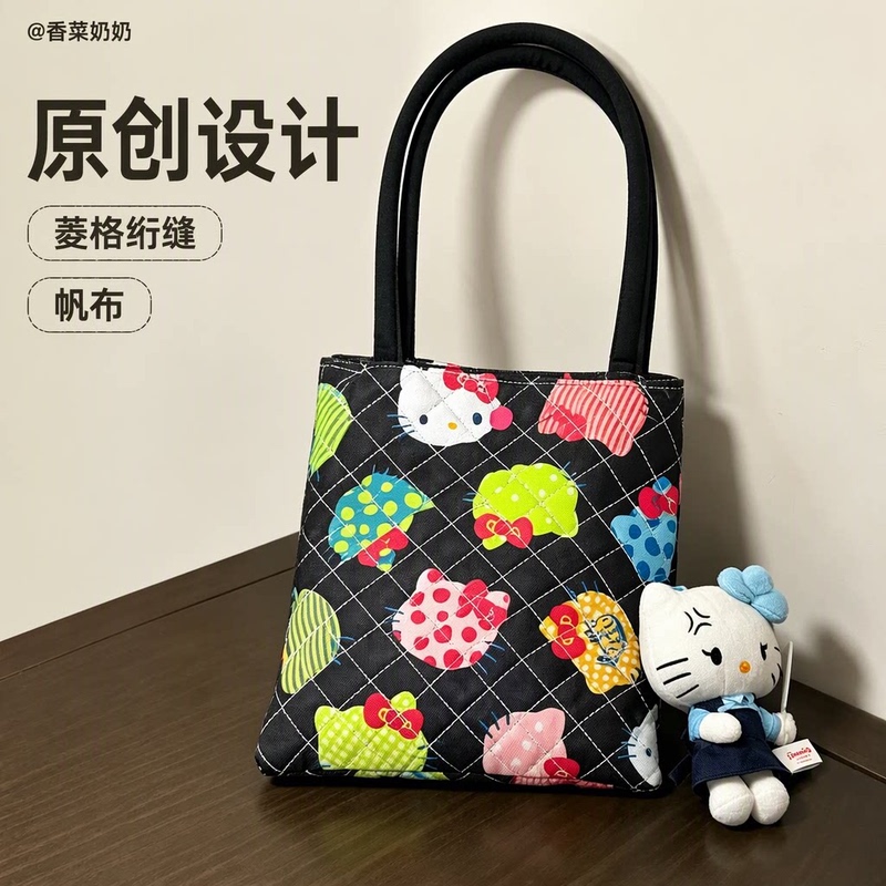 Coriander Grandma Japanese Retro Cute Kt Underarm Bag Printed Quilted Canvas Shoulder Tote Bag Original