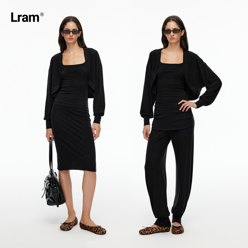 Lram8.21 "Walking Series" Silk Cashmere Four-Piece Set Vest Cardigan Skirt Jogger Pants Casual Suit