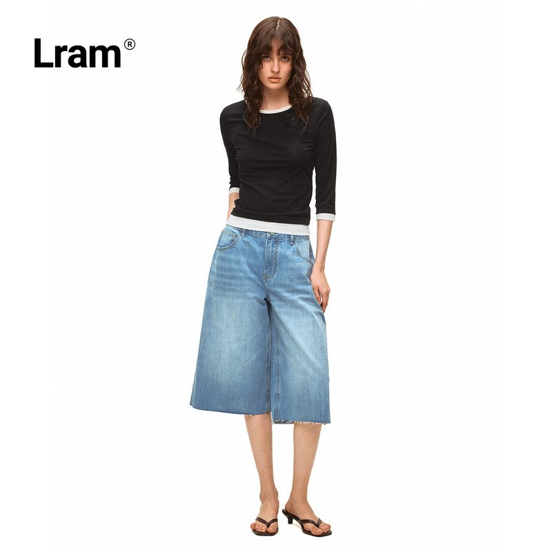 Lram Stereo Bamboo Texture Bermuda Denim Mid-Length Pants Three-Quarter Denim Shorts Lm2630270 Lram Stereo Bamboo Texture Bermuda Denim Mid-Length Pants Three-Quarter Denim Shorts Lm2630270