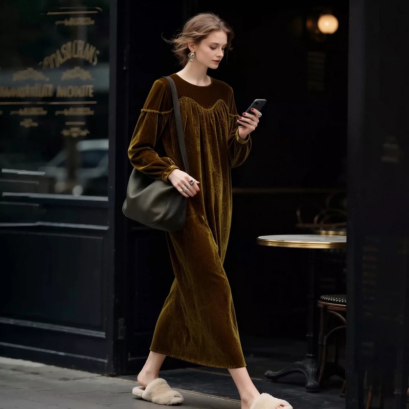 2026 Winter New French Style Gentle Dress Women's Long Sleeve Loose Slimming Elegant Long Dress Commuting High-End Feel 2026 Winter New French Style Gentle Dress Women's Long Sleeve Loose Slimming Elegant Long Dress Commuting High-End Feel