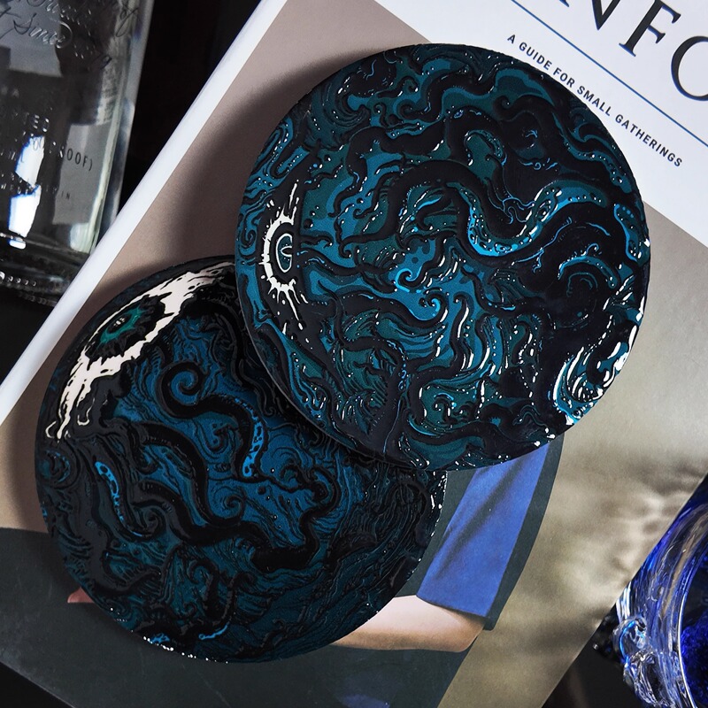 Obsession with Cthulhu Mythos Coasters Original Design Ceramic Heat Insulation Mat Blue Valley Beauty Birthday Gift