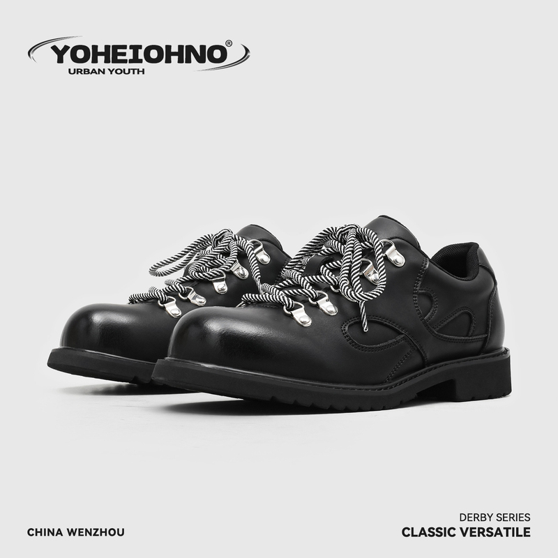 Retro Hiking Derby Shoes for Men, Black High-End Soft-Soled Work Shoes, British Style Thick-Soled Height-Increasing Casual Leather Shoes for Women