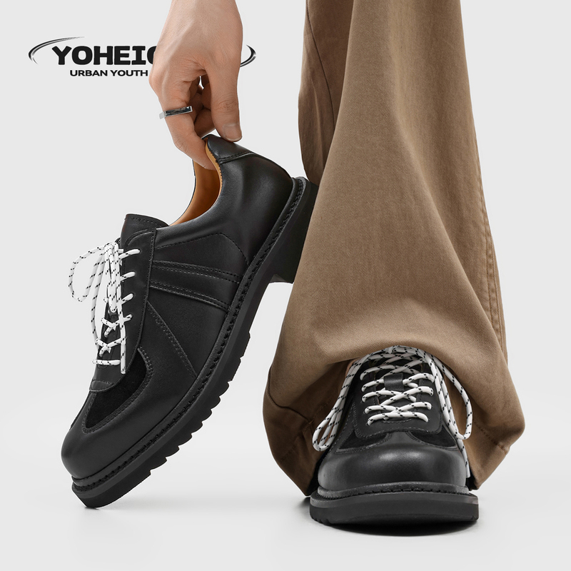 British Retro Hiking Derby Shoes for Men, Thick-Soled Height-Increasing German Training Shoes, Outdoor Breathable Soft-Soled Casual Leather Shoes, Trendy