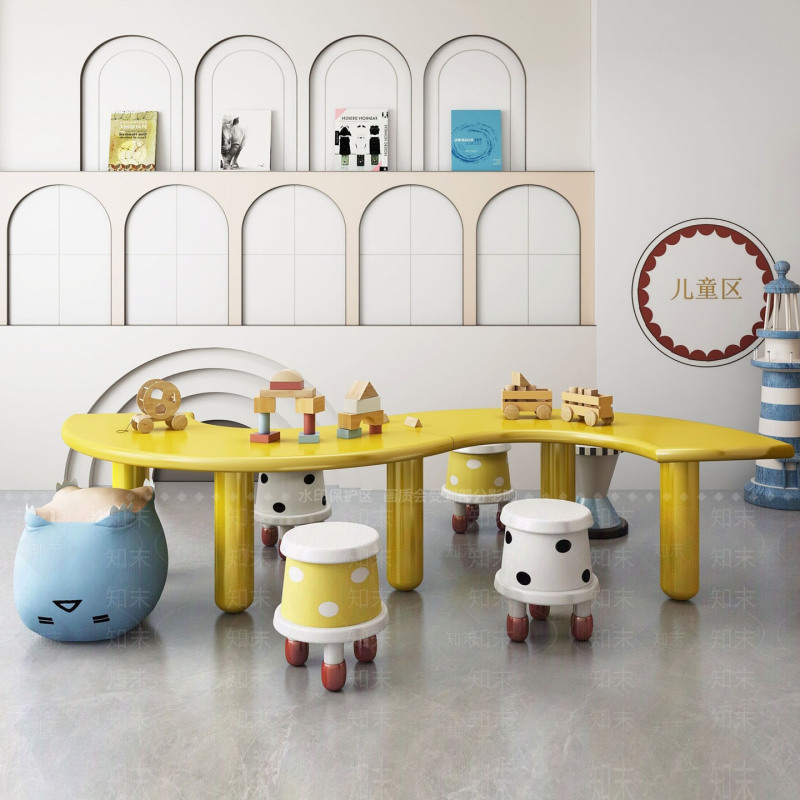 Children's Table and Chair Set for Kindergarten Early Education, Colorful Solid Wood Learning Table and Chair Set, Multifunctional Training Table, Low Table