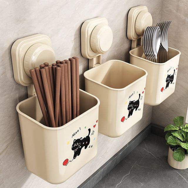 Suction cup chopstick storage box kitchen storage rack wall-mounted punch-free household chopstick cylinder chopstick cage tableware spoon drain rack