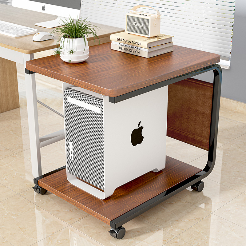 Desktop computer host bracket with pulley main case base movable integrated storage rack printer storage rack