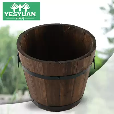 Wooden flower pot flower bucket carbonized outdoor balcony flower pot anti-corrosion solid wood vegetable flower pot planting box vegetable pot