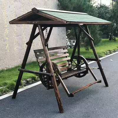 Swing outdoor outdoor courtyard double rocking chair solid wood adult balcony swing chair household anticorrosive wood swing chair