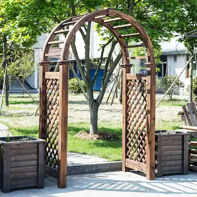 Outdoor courtyard carbonized anti-corrosion solid wood arch garden door grape frame semi-circle grid arch climbing vine flower shelf
