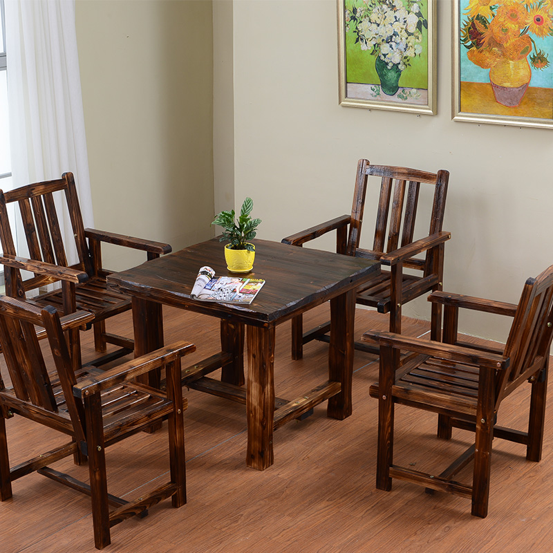 Carbonized wood preservative wood Tea room table and chair Beach table and chair Outdoor leisure table and chair Square table and chair
