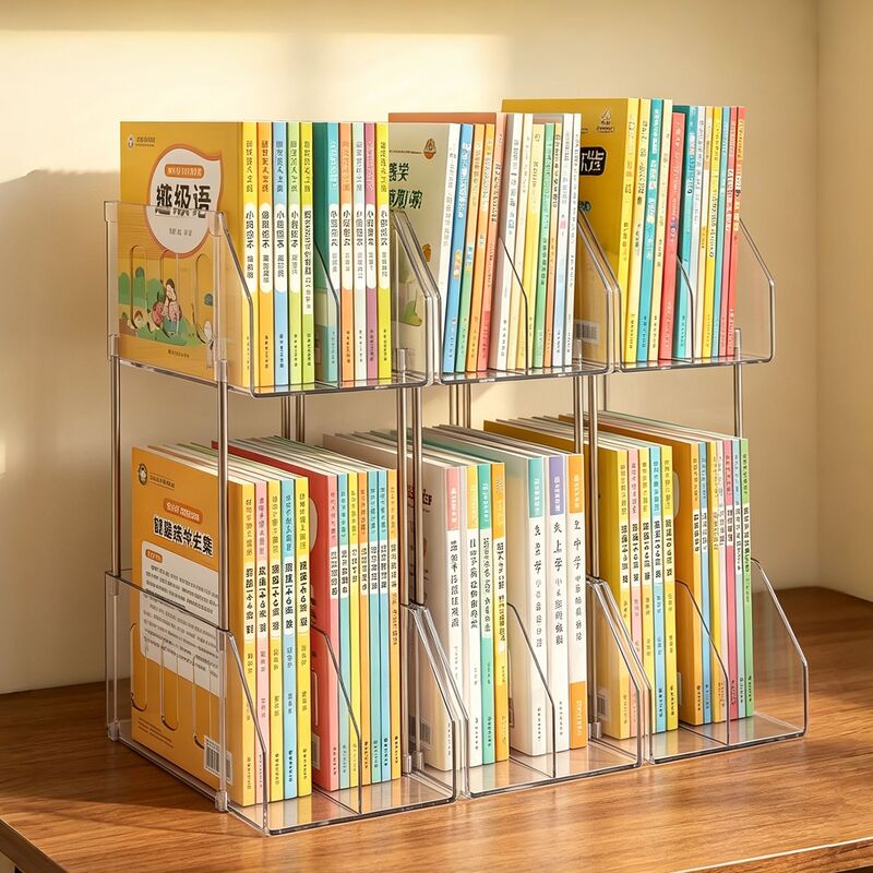 Transparent Double-Layer Bookshelf for School Supplies, Student Storage, Neatly Organized Books, Elevated A4 Paper Office File Rack, File Holder Transparent Double-Layer Bookshelf for School Supplies, Student Storage, Neatly Organized Books, Elevated A4 Paper Office File Rack, File Holder