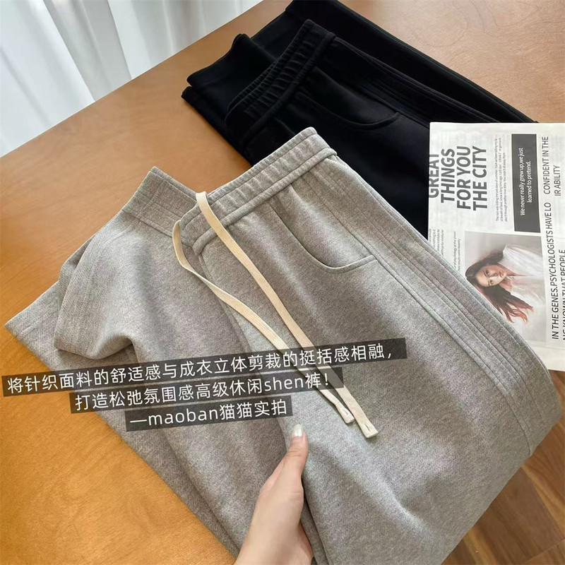 Malala Fengshenji Three-Dimensional Double-Stripe Tailored Split Cotton-Feel Elastic Waist Straight-Leg Casual Pants Malala Fengshenji Three-Dimensional Double-Stripe Tailored Split Cotton-Feel Elastic Waist Straight-Leg Casual Pants