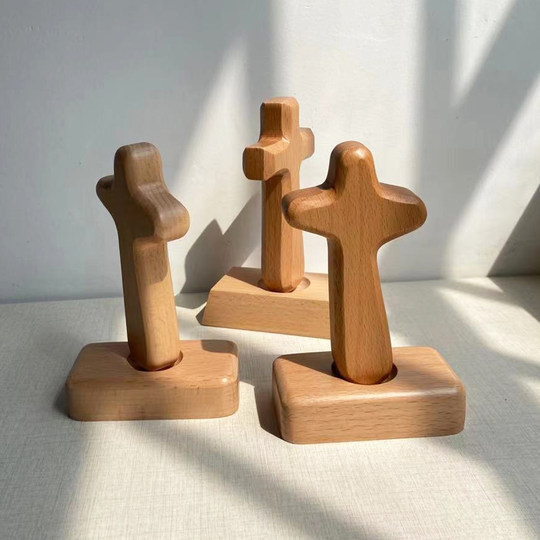 Yuanmu Craftsman Wooden Cross Desk Ornaments Home Decoration 14cm Handheld Solid Wood Cross Boxed
