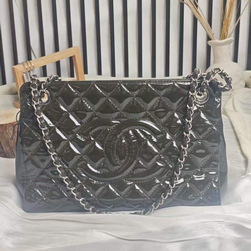 Chanel Luxury Brand 99% New Patent Leather Double C Deep Green Tote Handbag Crossbody Women's Bag Wz
