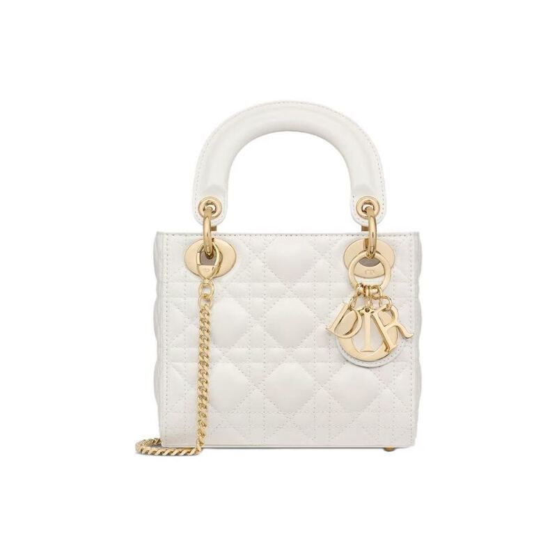 Dior Dior Luxury Brand 99% New Lady Diana Mini White Lambskin Cannage Pattern Handbag Wz Dior Dior Luxury Brand 99% New Lady Diana Mini White Lambskin Cannage Pattern Handbag Wz