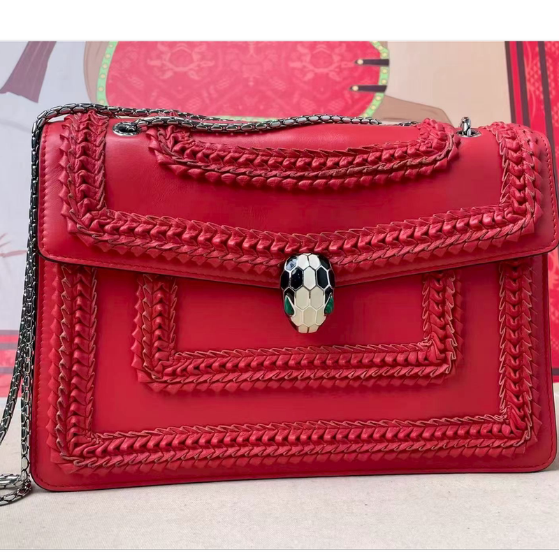 Bvlgari Luxury Brand 99% New Red Medium-Sized Snake Head Shoulder Crossbody Bag for Women Bvlgari Luxury Brand 99% New Red Medium-Sized Snake Head Shoulder Crossbody Bag for Women
