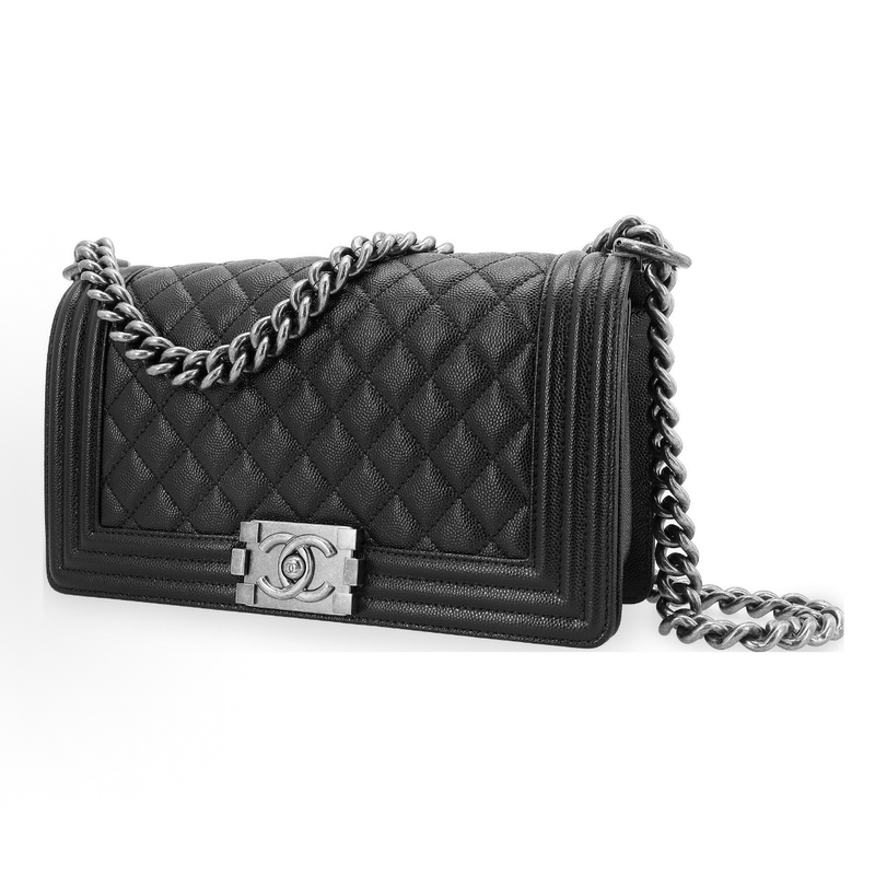 Chanel Luxury Brand 99% New Le Boy Pebbled Black and Silver Medium-Sized Shoulder Crossbody Bag Wz Chanel Luxury Brand 99% New Le Boy Pebbled Black and Silver Medium-Sized Shoulder Crossbody Bag Wz