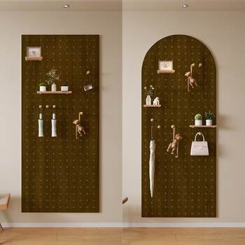 Medieval style solid wood hole board entry entrance wall rack accessories partition wall display storage rack