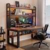 Home desk with bookshelf integrated desktop computer table student writing small apartment study table hole board