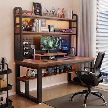 Home desk with bookshelf integrated desktop computer table student writing small apartment study table hole board