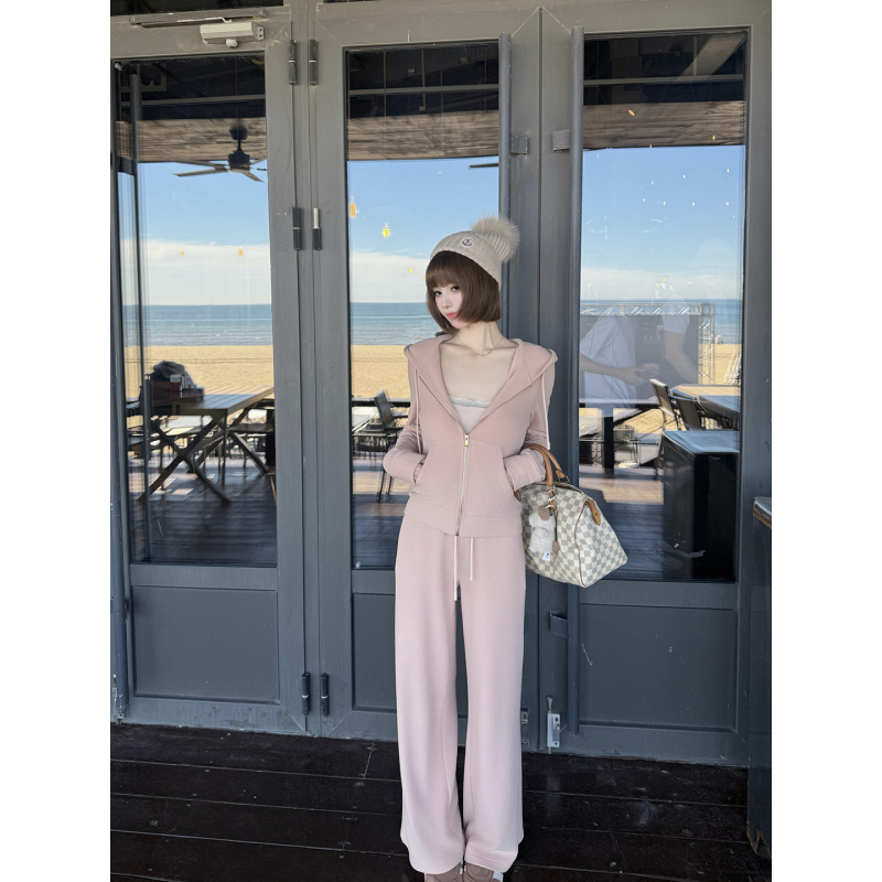 Wearkeki Relaxed Outfit Girly Hooded Cardigan Sweatshirt Set Women's Loose Casual Pants Two-Piece Set Wearkeki Relaxed Outfit Girly Hooded Cardigan Sweatshirt Set Women's Loose Casual Pants Two-Piece Set