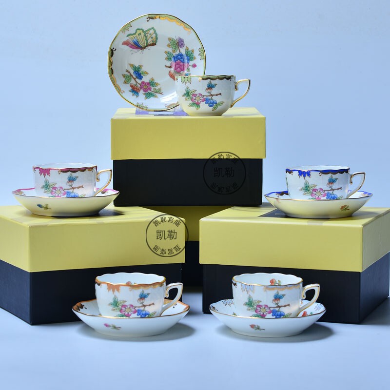 European-Style Ceramic Espresso Cup, the Same Style as Queen Victoria of Hungary, Hard Porcelain Mocha Coffee Cup and Saucer Gift Box