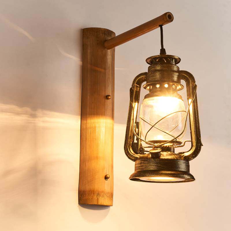 Retro Horse Lantern Wall Lamp, Antique Kerosene Lamp, Tea House Inn Homestay Decoration, Hot Pot Restaurant Creative and Personalized Bamboo Art Wall Lamp