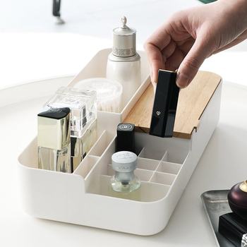 Metro plastic cosmetic storage box multi-functional jewelry lipstick rack desktop storage rack large size with wooden cover