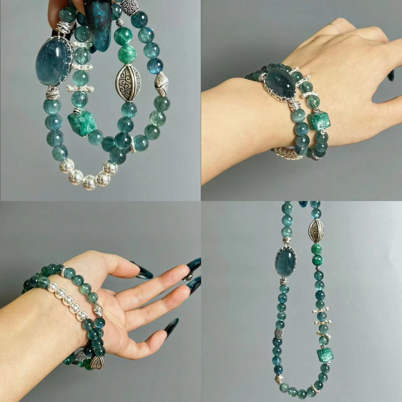 New Chinese-Style Emerald Multi-Layer Beaded Bracelet with a Vintage and High-End Feel, Can Be Worn or Coiled, Niche Green Bracelet