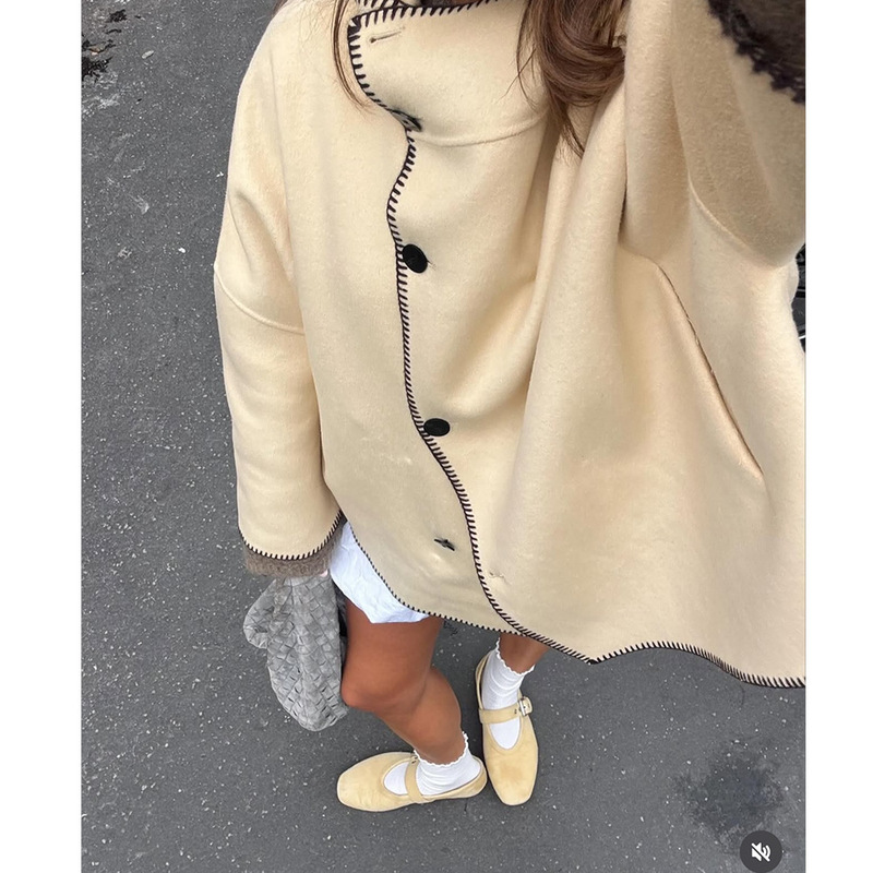 Cross-Border Women's Fashion Shell Embroidery Edge-Trimmed New Pocket Scarf Autumn and Winter Stand Collar Windproof Jacket Cross-Border Women's Fashion Shell Embroidery Edge-Trimmed New Pocket Scarf Autumn and Winter Stand Collar Windproof Jacket