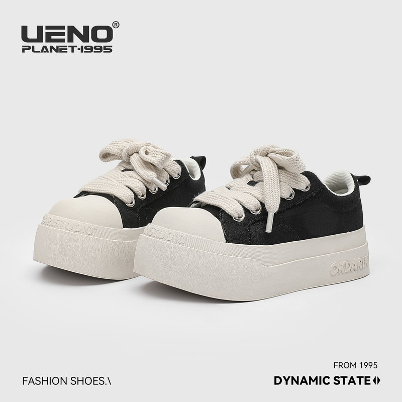 American-Style Black and White Thick-Soled Sneakers for Women, Breathable Outdoor Large-Toe Canvas Shoes, Height-Increasing, Comfortable, Casual Sports Shoes, Couple Style