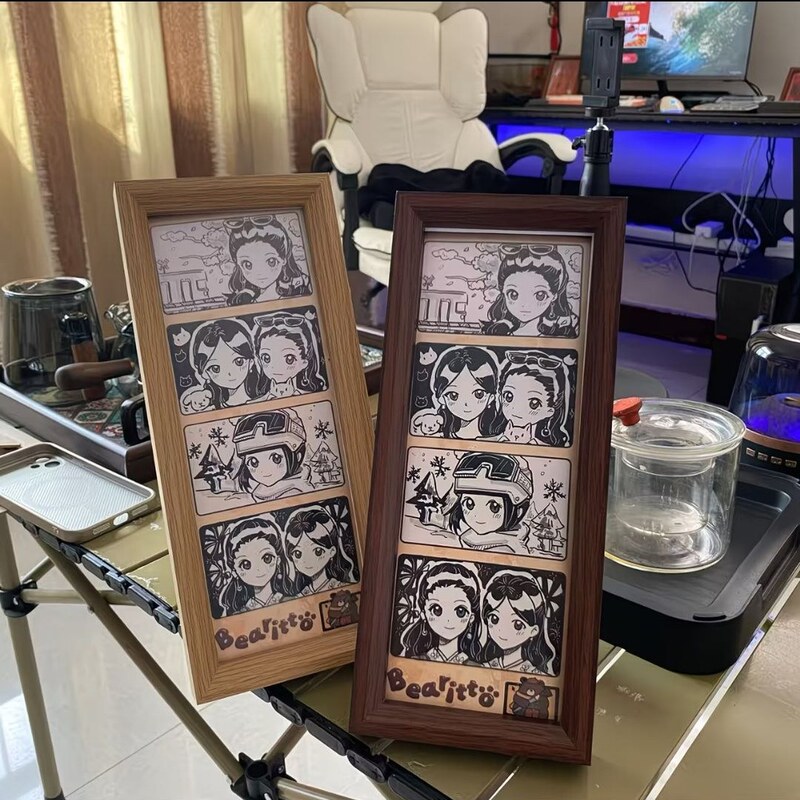 Four-Panel Picture Frame for Life, Desktop Ornament, Vertical Version, Trendy and High-End Style for Bedside Table