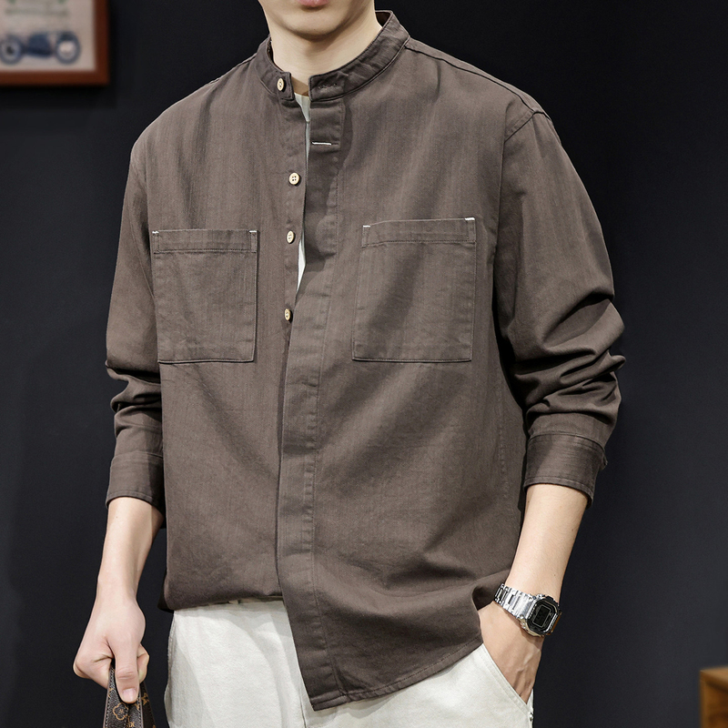 【Japan Okayama】American Retro Stand-Up Collar Long-Sleeve Shirt for Men 2026 New Spring and Autumn Casual Shirt Jacket