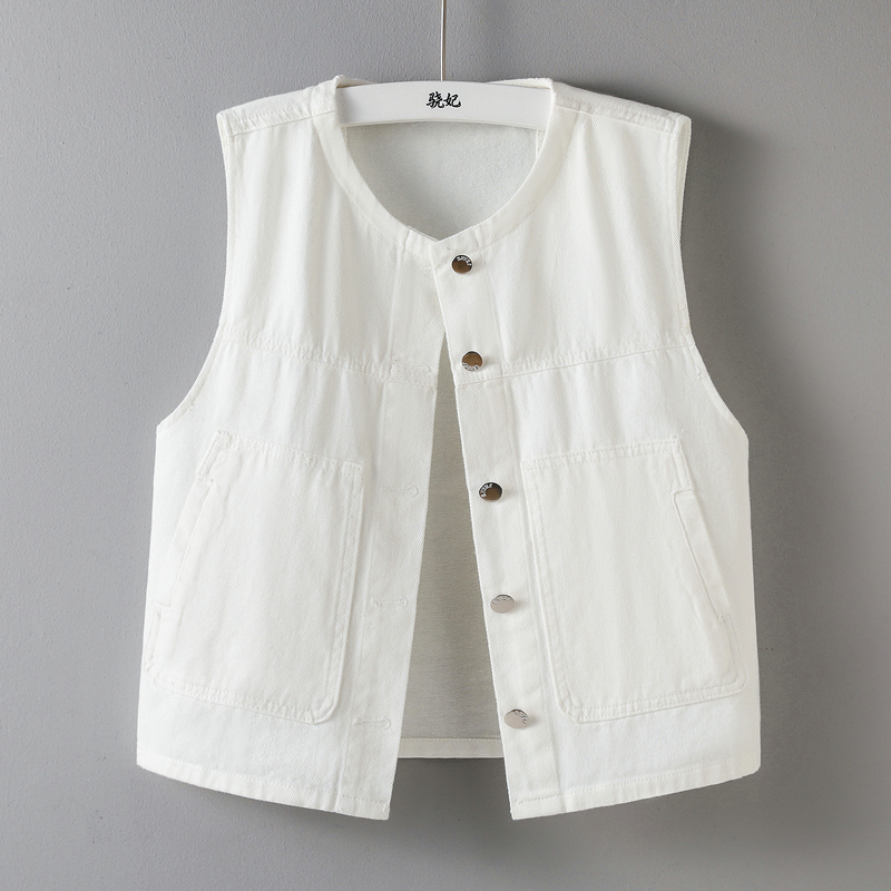 White Round-Neck Single-Breasted Vest for Women, Short Style, 2026 Spring and Autumn Season, Sleeveless Versatile Stylish Jacket Vest White Round-Neck Single-Breasted Vest for Women, Short Style, 2026 Spring and Autumn Season, Sleeveless Versatile Stylish Jacket Vest