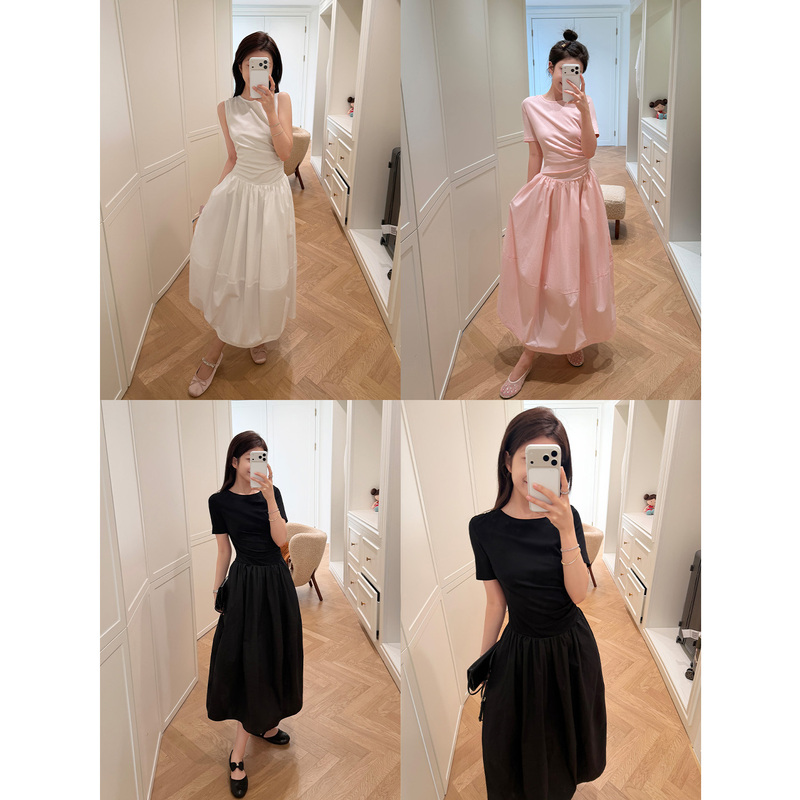Multimath Little Ding Baoli/ Little Black Dress/ Slim-Fitting Design with Waist-Cinching Long Short-Sleeved Dress for Women
