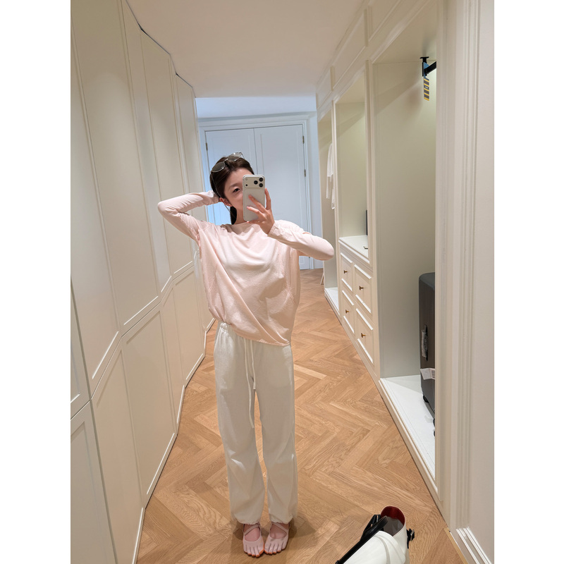 Multimath Little Ding Baoli/American-Style Pleated/Cotton Elastic High-Waisted Loose Pants with Drawstring Casual Pants